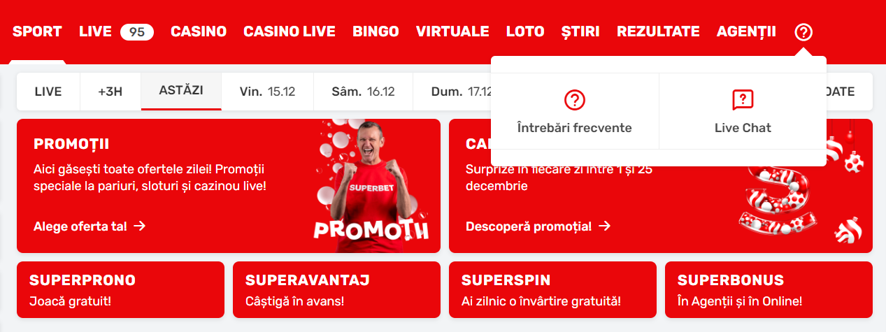 Contact Superbet prin live chat